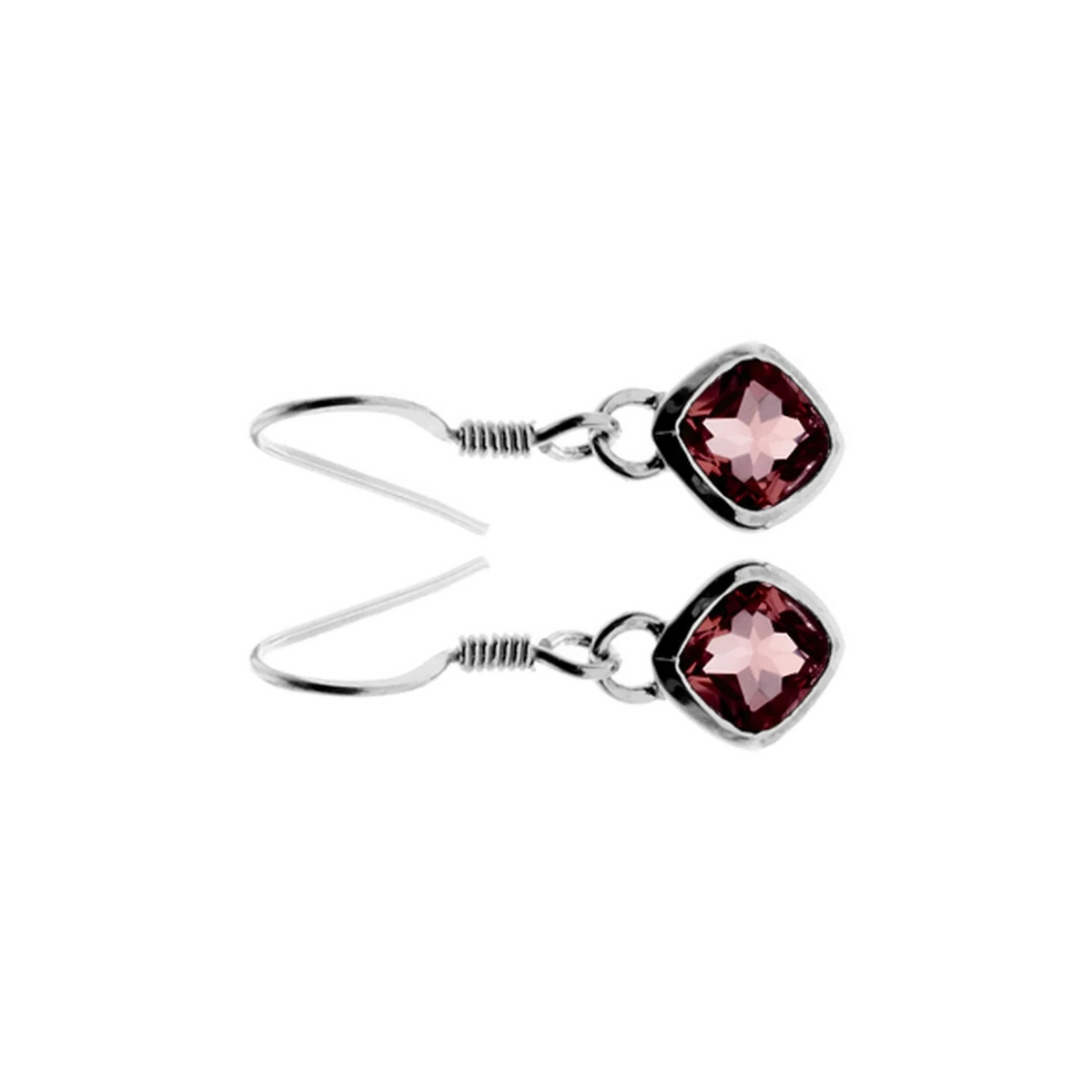Cushion Natural Garnet Drop Earrings Sterling Silver 925 Hallmarked British Made