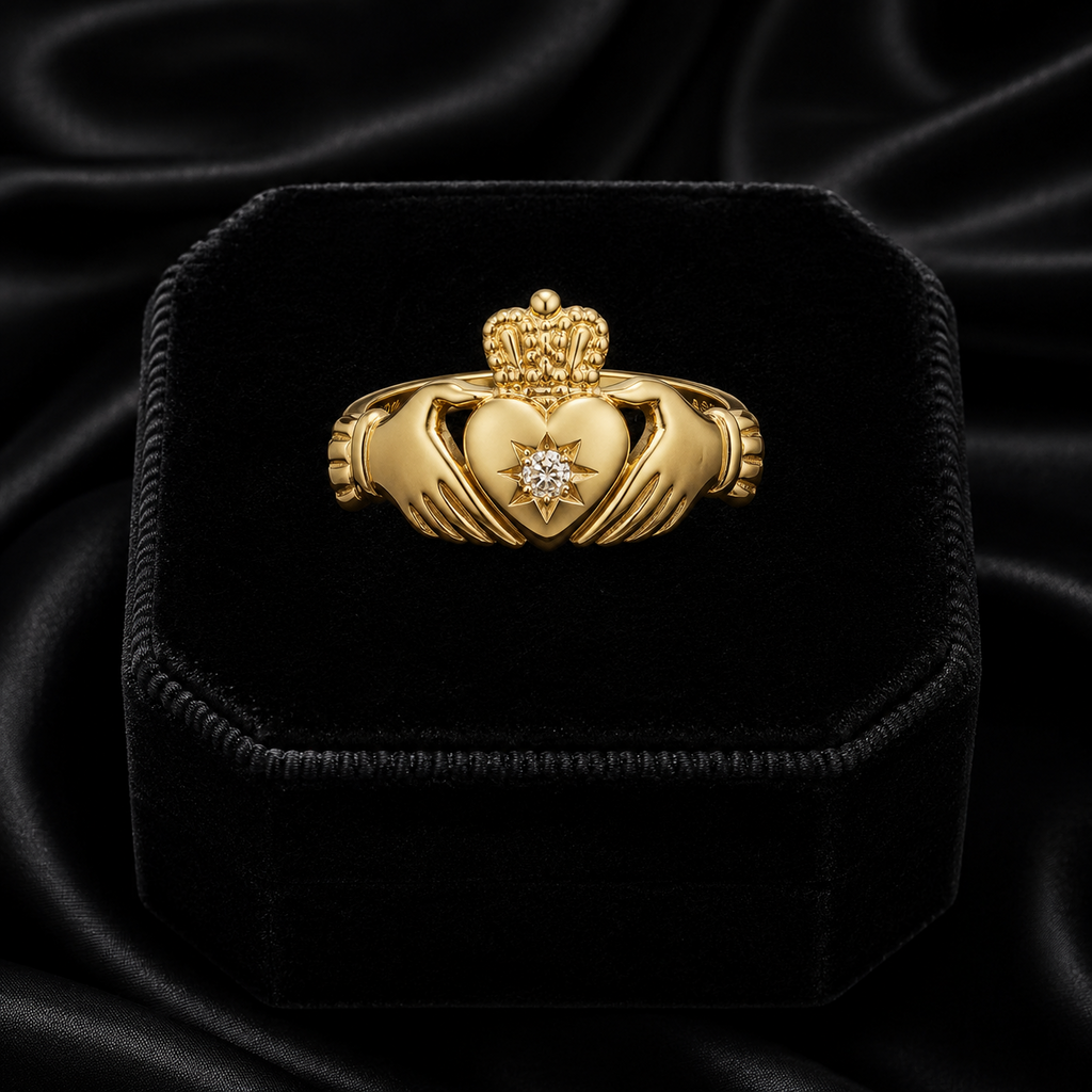 Mens 9ct Yellow Gold Claddagh Ring 375 Hallmarked British Made Size Q - X