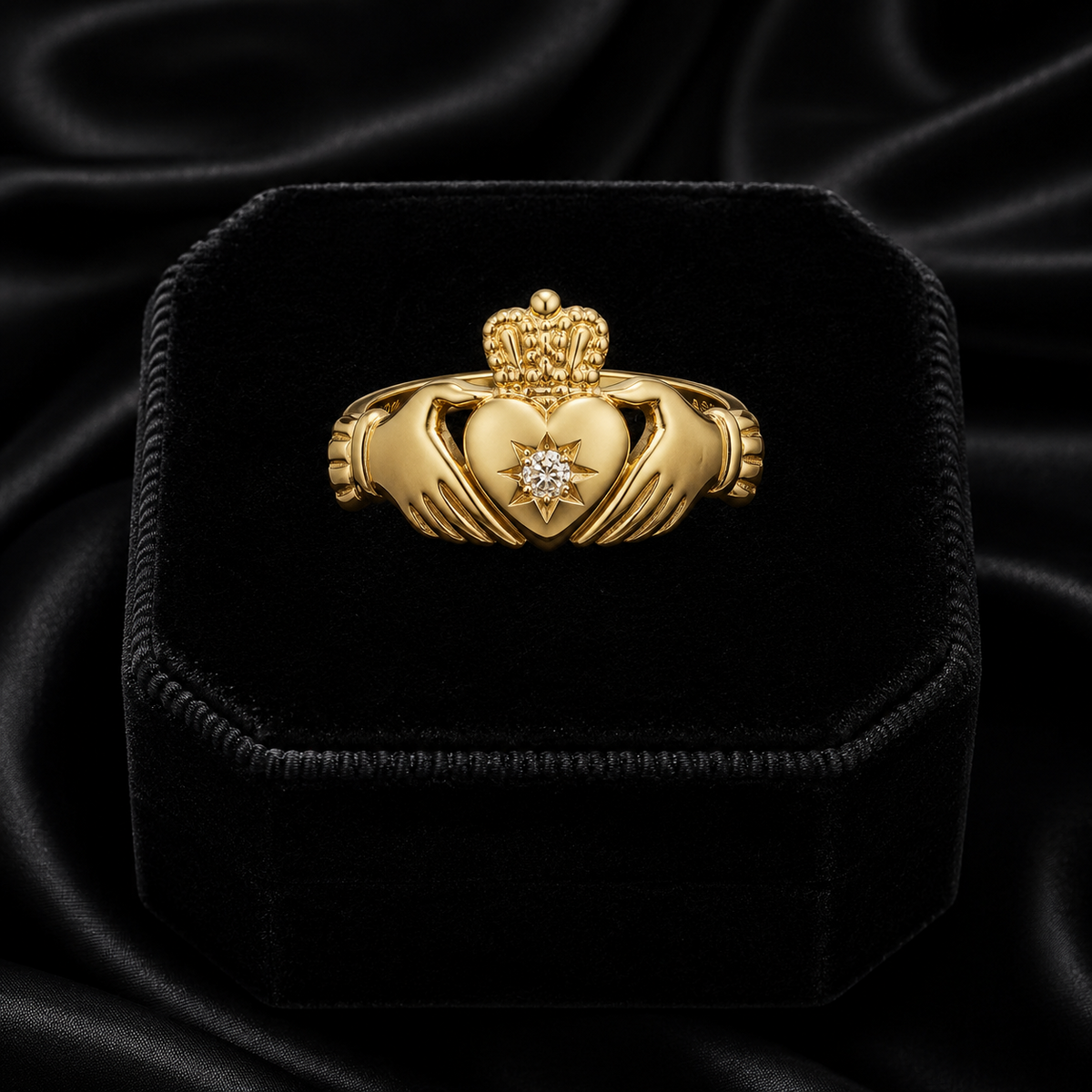 Mens 9ct Yellow Gold Claddagh Ring 375 Hallmarked British Made Size Q - X