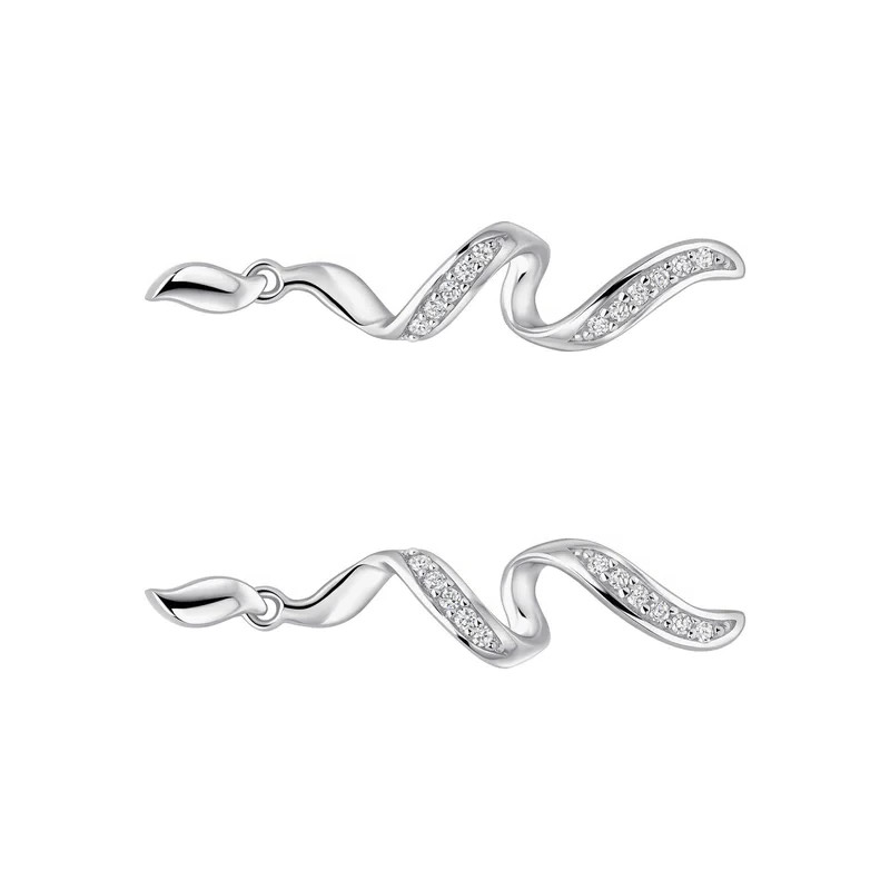 Diamond Twist Drop Earrings 9ct White Gold 375 Hallmarked British Made