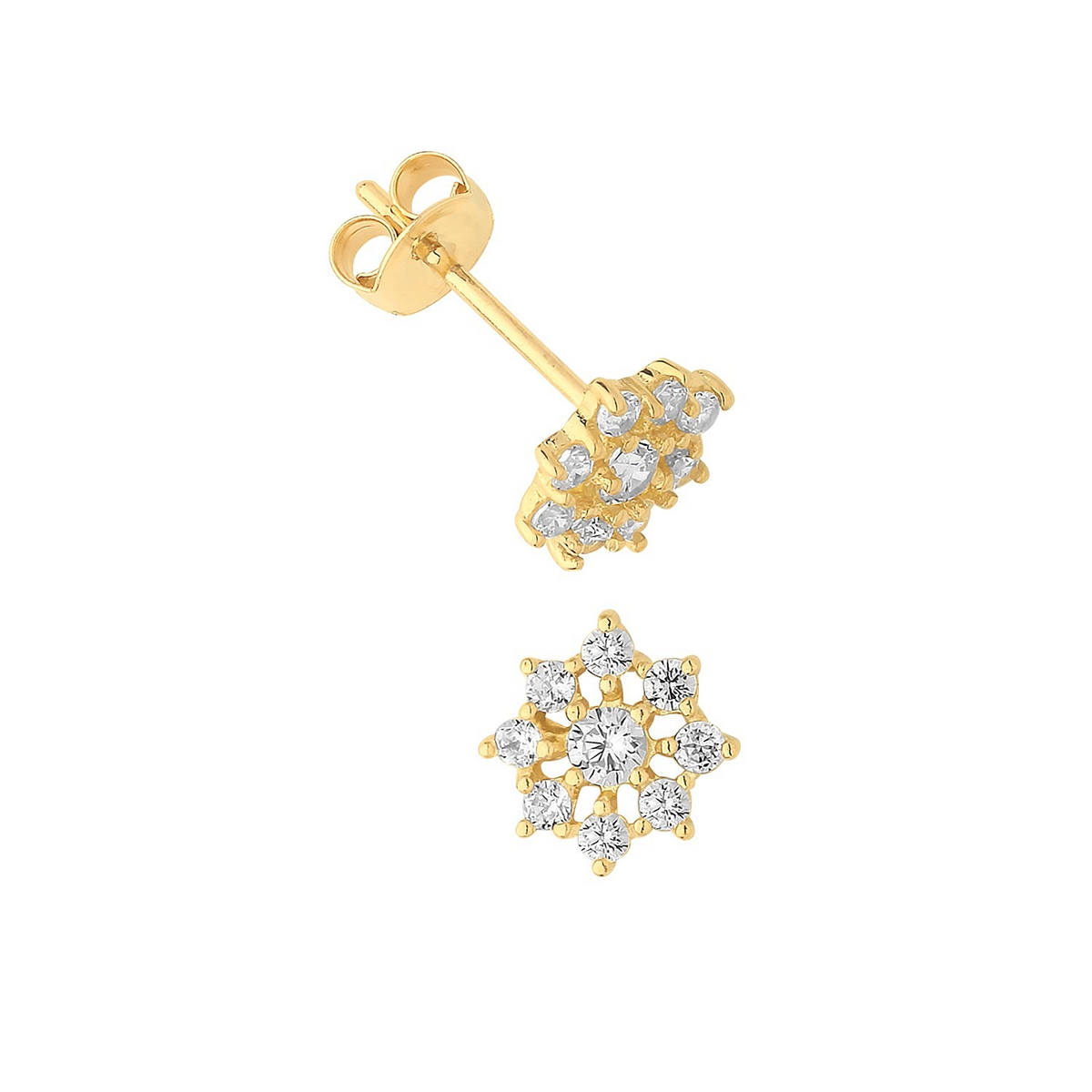 9 Stone Floral Stud Earrings 9ct Yellow Gold 375 Hallmarked Brand New Boxed