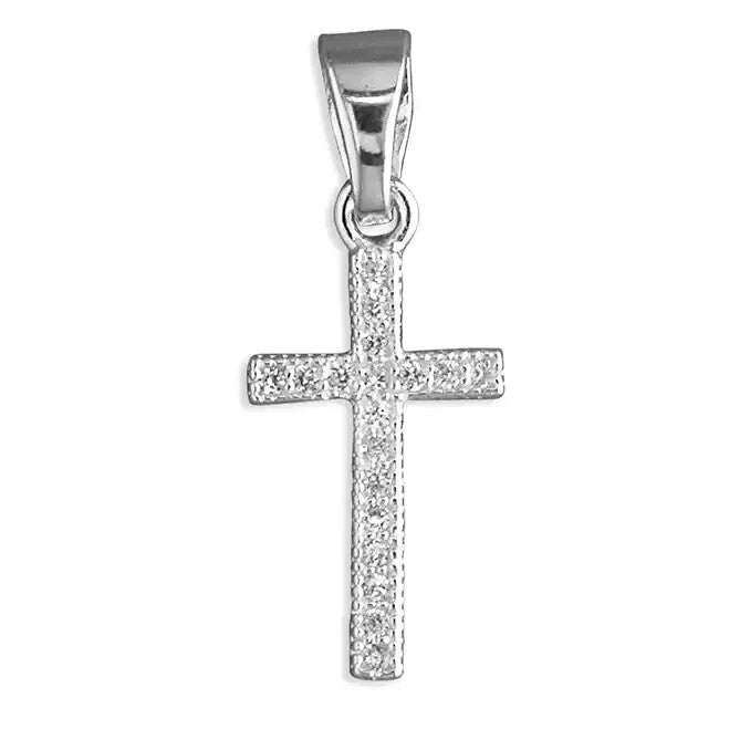 Zircon Cross Pendant Sterling Silver 925 Hallmarked All Chain Lengths Brand New