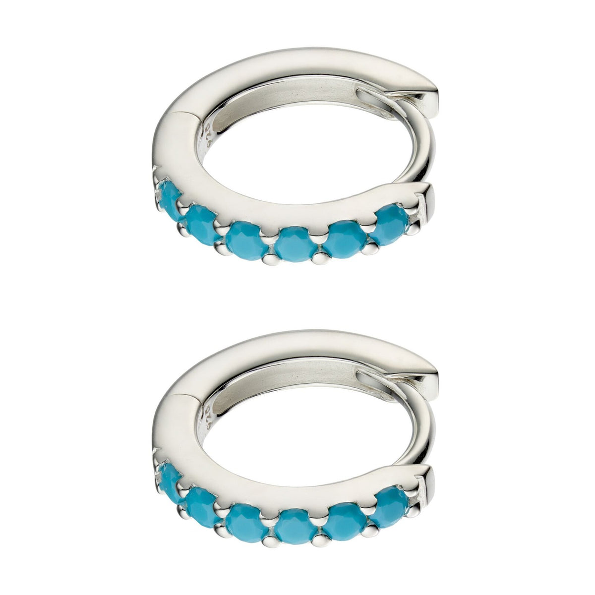 6 Stone Turquoise Hoop Earrings Sterling Silver 925 Hallmarked Brand New