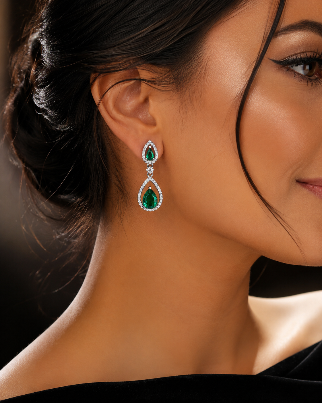 Natural Emerald Teardrop Earrings Sterling Silver 925 Hallmarked British Made