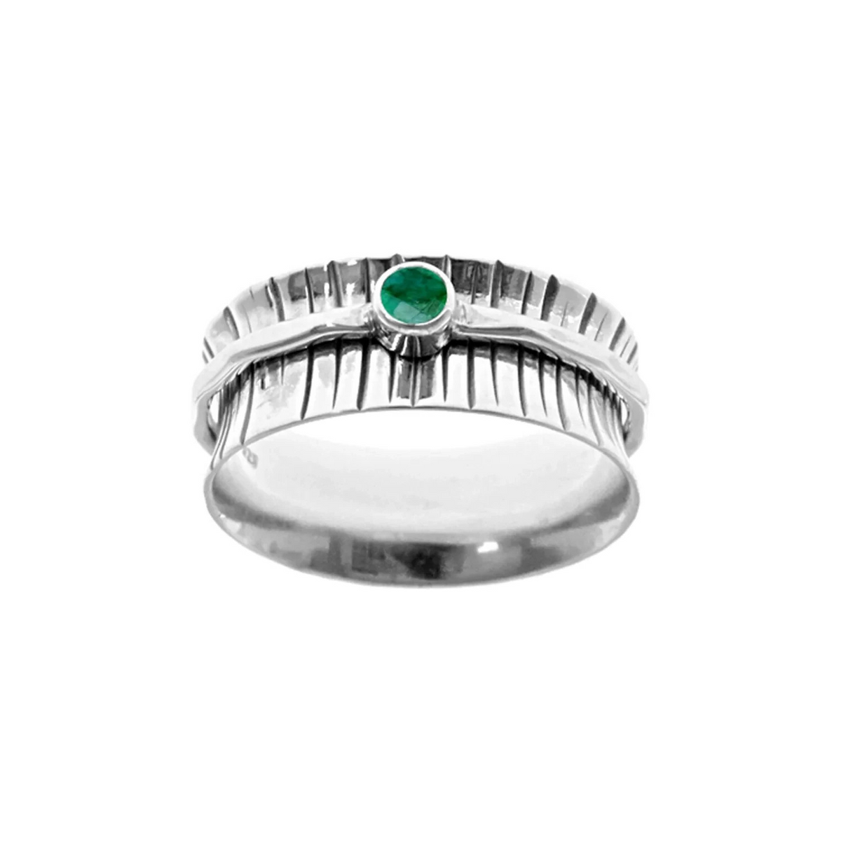Flush Emerald Spinner Ring Sterling Silver 925 Hallmark British Made Size K - T