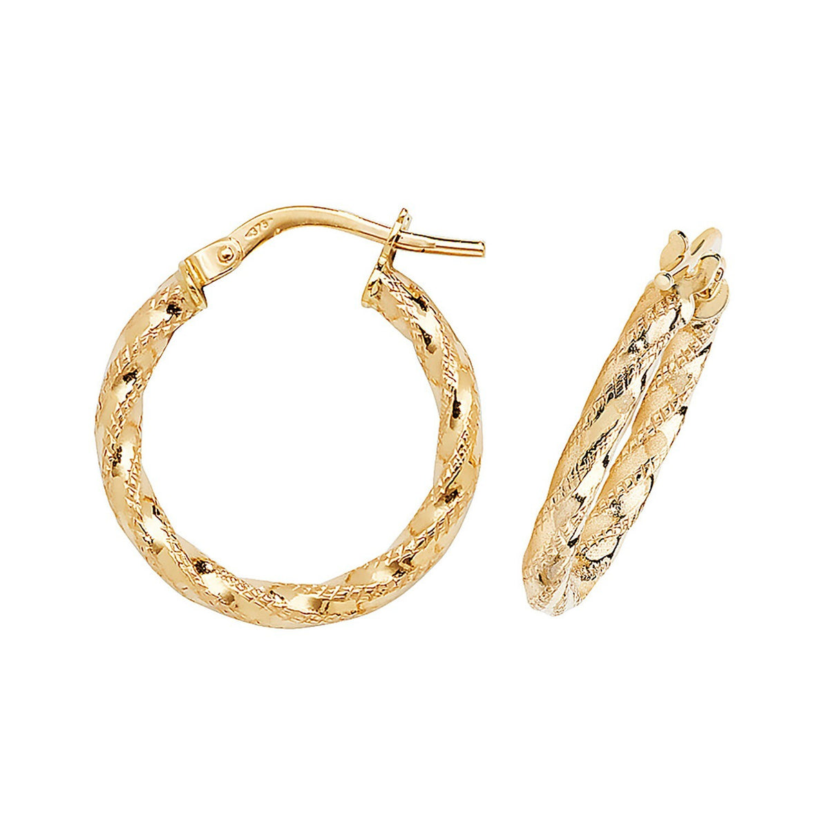 9ct Yellow Gold Diamond Cut Hoop Earrings 375 Hallmarked 8mm - 50mm Diameter