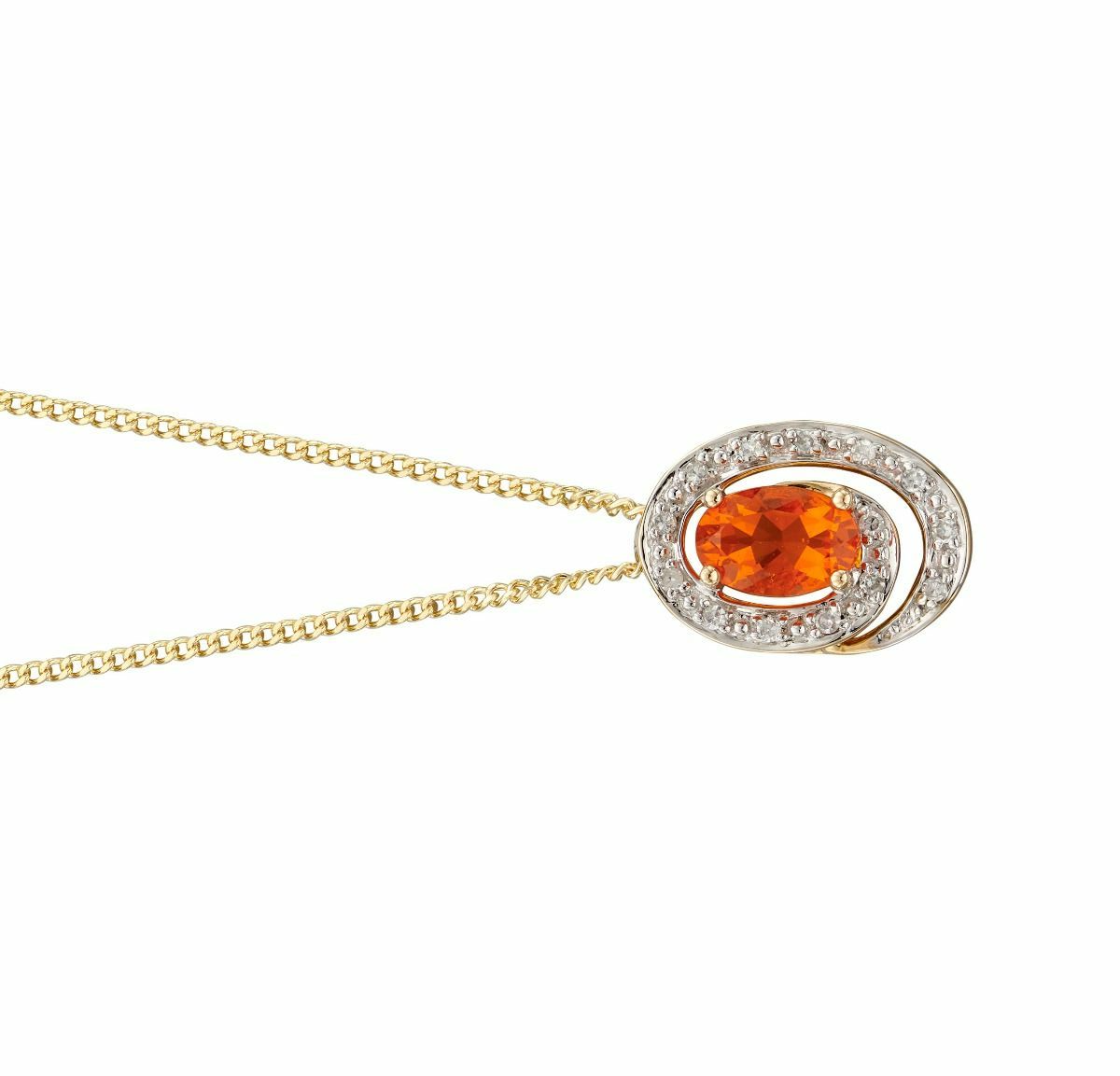 Fire Opal and Diamond Pendant 9ct Yellow Gold 375 Hallmarked British Made