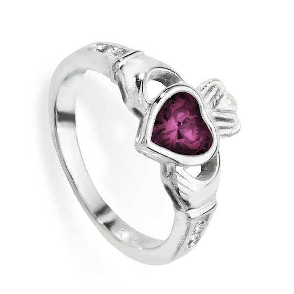 Sterling Silver Amethyst Ring Claddagh February Stone 925 Hallmarked Size J - R