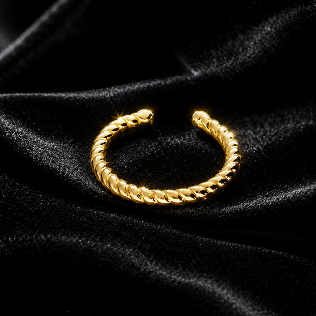 Adjustable Open Twist Ring 14ct Yellow Gold Plated Hallmarked Size K - Q