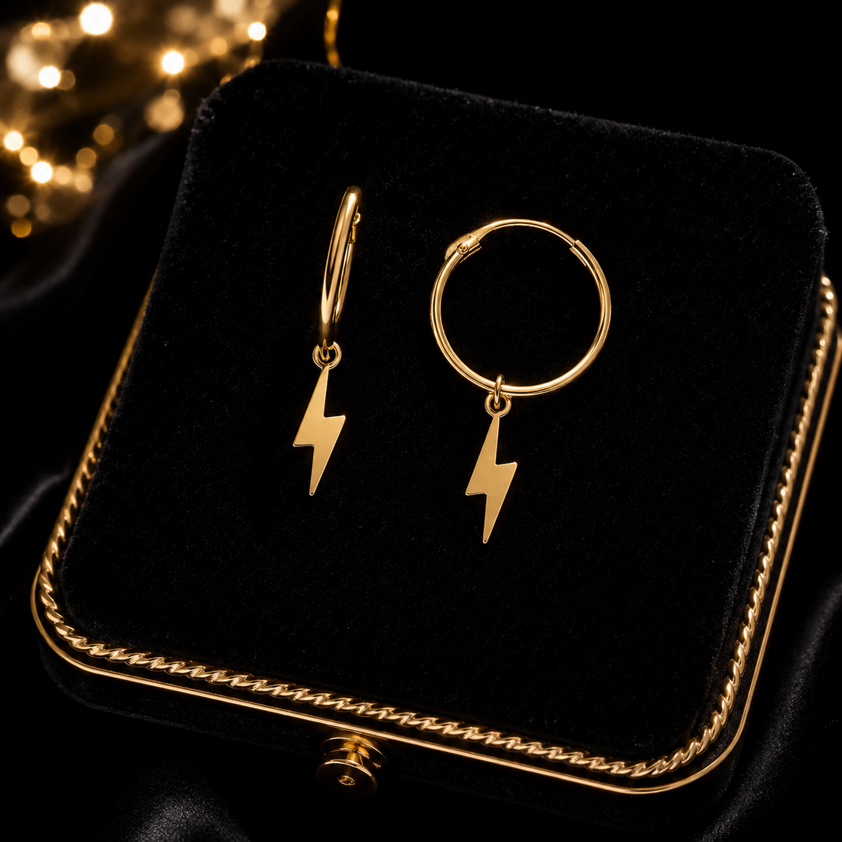 Hinged Lightning Sleeper Hoop Earrings 9ct Yellow Gold 375 Hallmarked Brand New