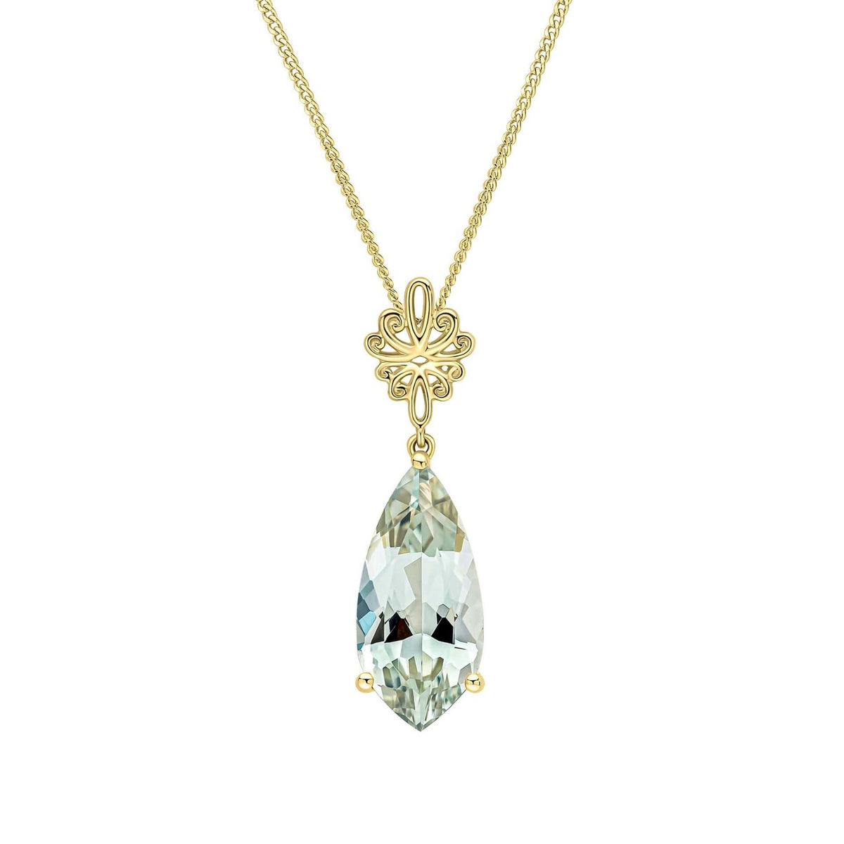 Natural Floral Green Amethyst Pendant 9ct Yellow Gold 375 Hallmark British Made