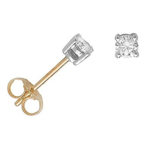 Natural Diamond Stud Solitaire Earrings 18ct 2 Tone Gold Hallmarked British Made