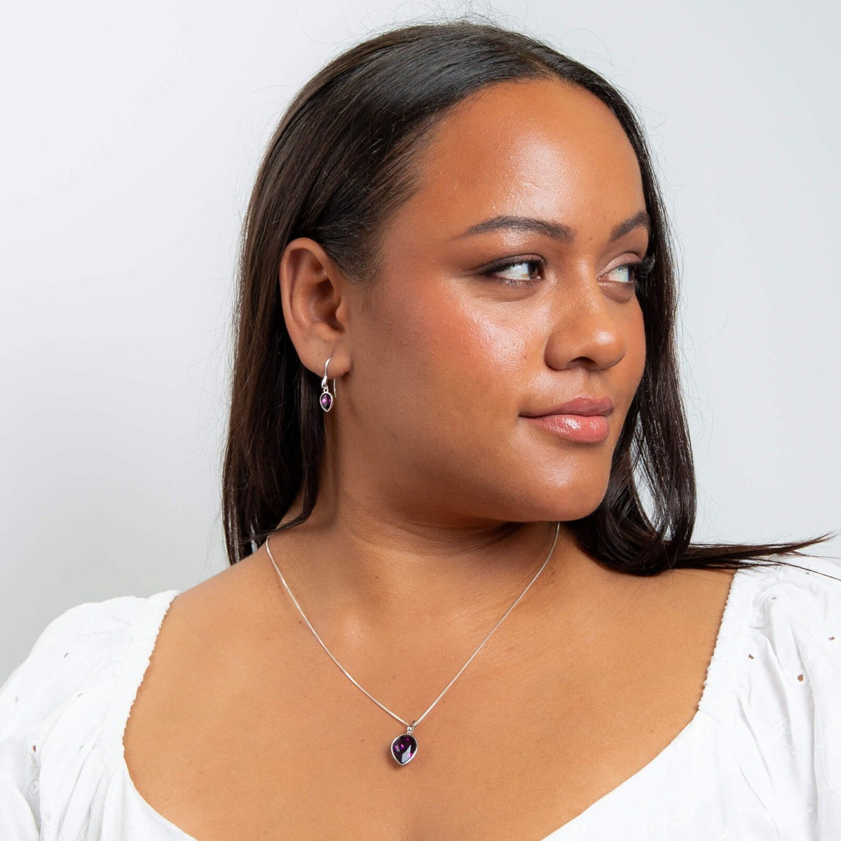 Amethyst Pear Drop Earrings Sterling Silver 925 Hallmark British Made Brand New