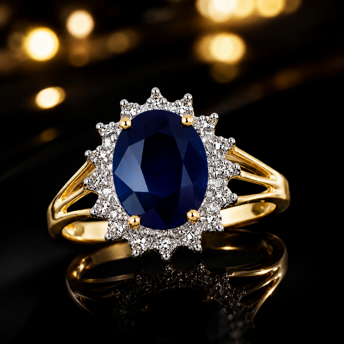 Oval Vintage Sapphire Diamond Ring 9ct 2 Tone Gold 375 Hallmarked Sizes J - Q