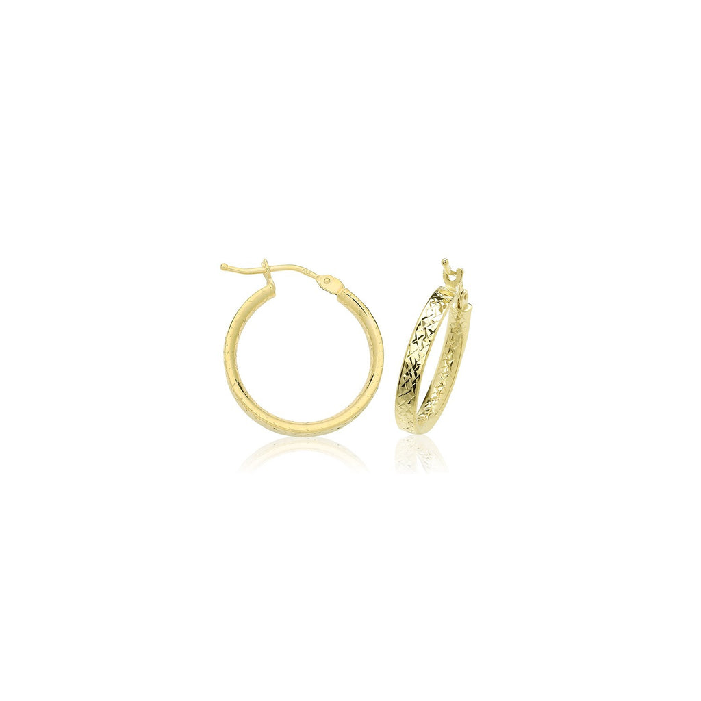 9ct Yellow Gold Diamond Cut Hoop Earrings 375 Hallmarked 10mm - 30mm Diameter