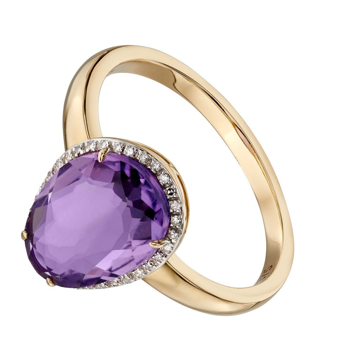 Organic Halo Amethyst And Diamond Ring 9ct Yellow Gold 375 Hallmark Sizes L - Q