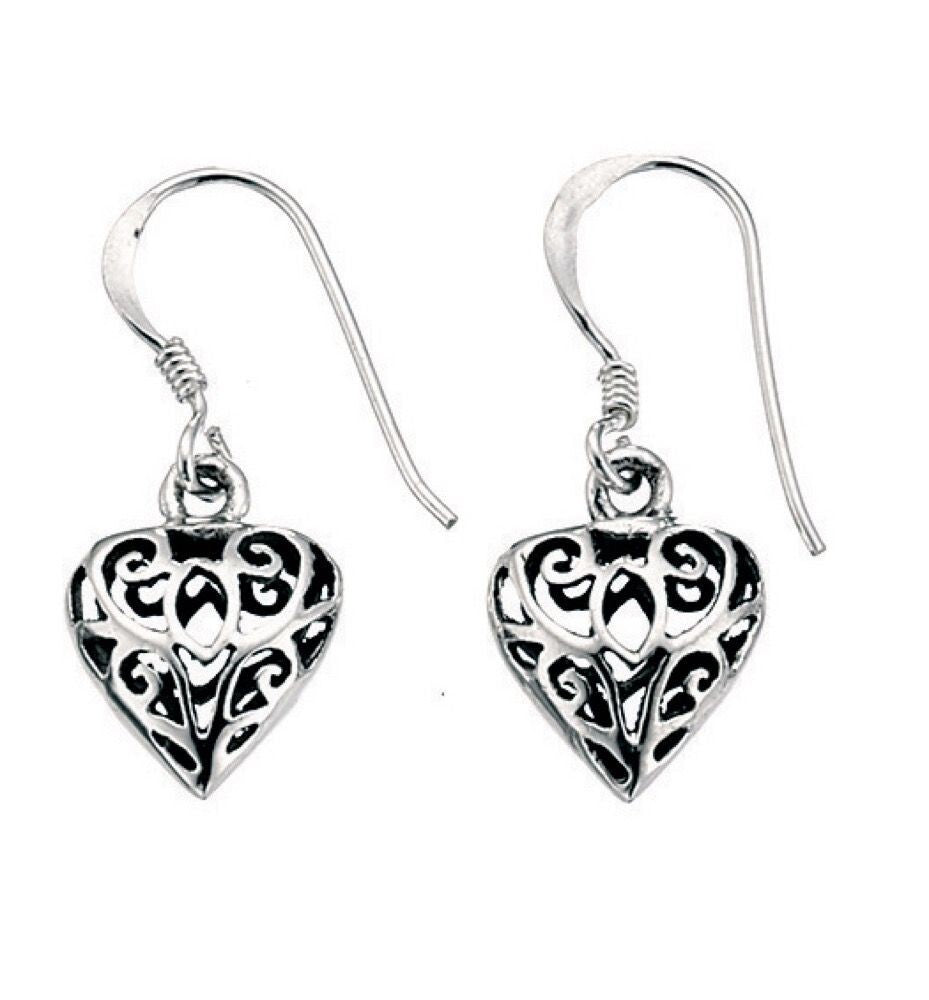 Filigree Heart Drop Earrings Solid Sterling Silver 925 Hallmark Brand New Boxed
