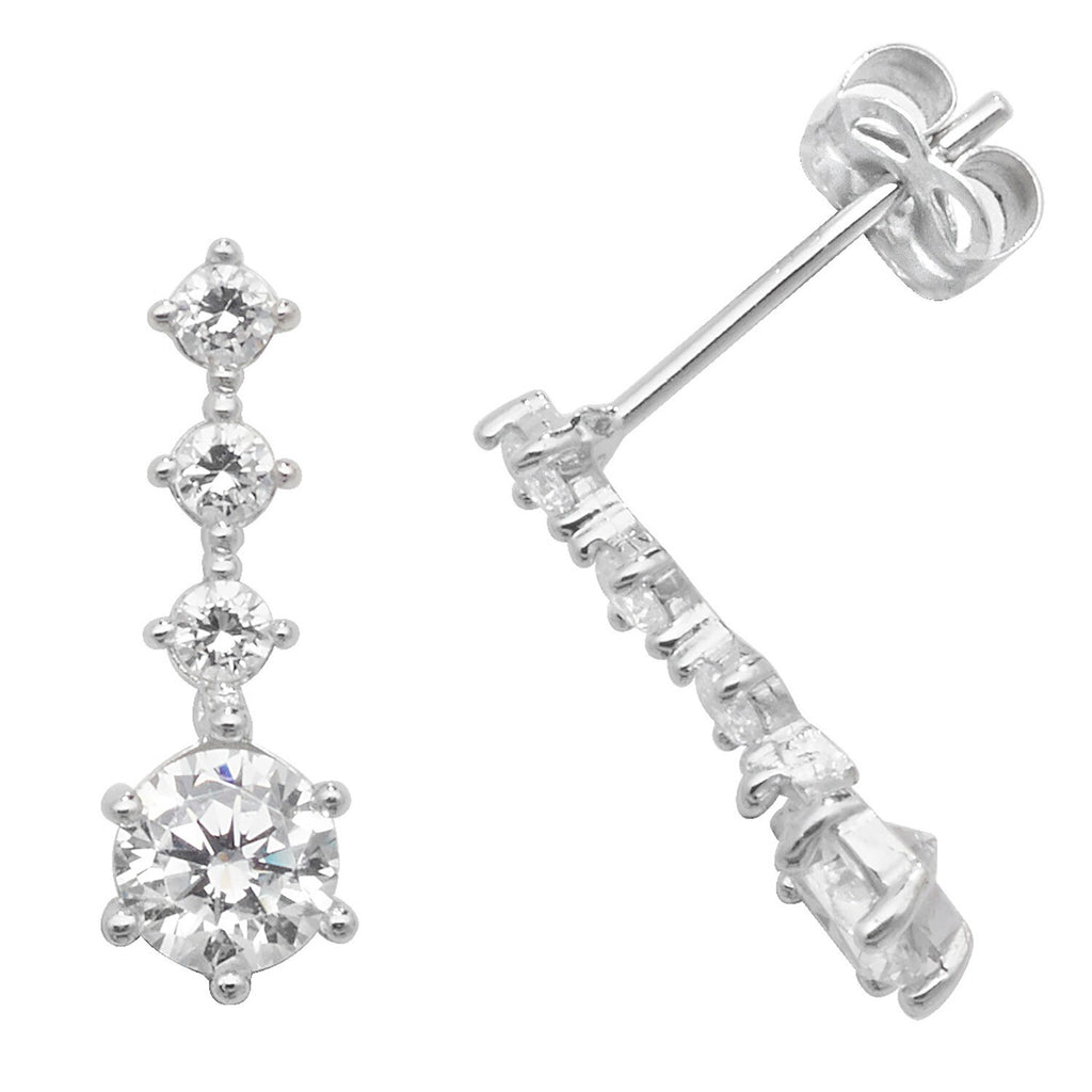 Prong 4 Stone Drop Earrings 9ct White Gold 375 Hallmarked Brand New Boxed