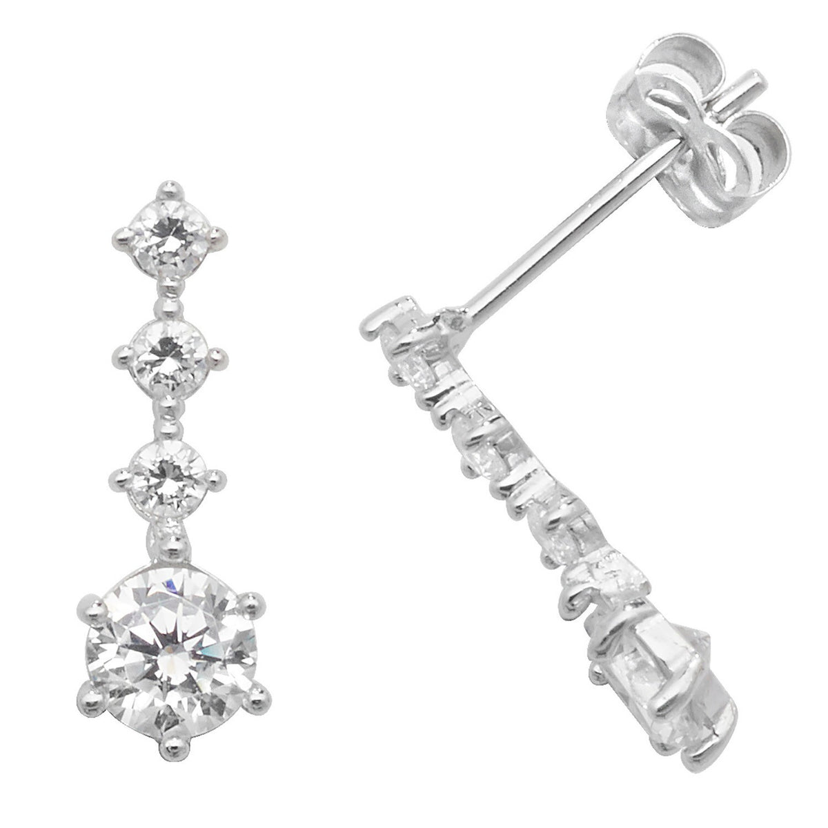 Prong 4 Stone Drop Earrings 9ct White Gold 375 Hallmarked Brand New Boxed