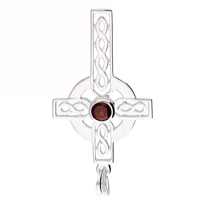 Celtic Garnet Cross Sterling Silver 925 Hallmark British Made All Chain Lengths
