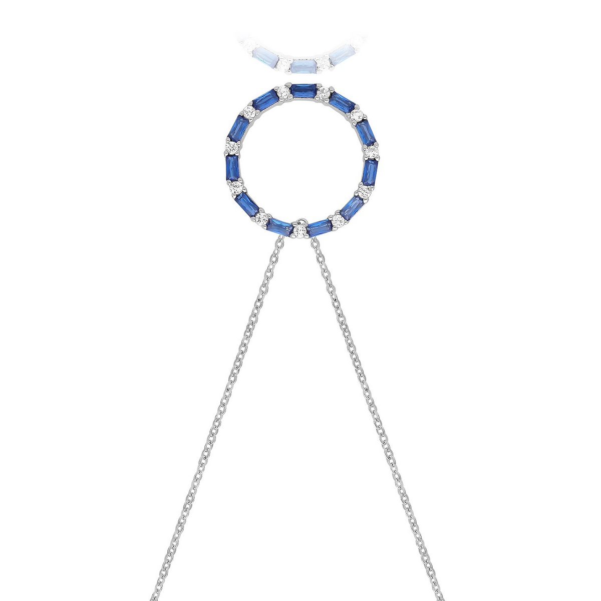 Sapphire Baguette Circle Necklace Sterling Silver 925 Hallmarked British Made