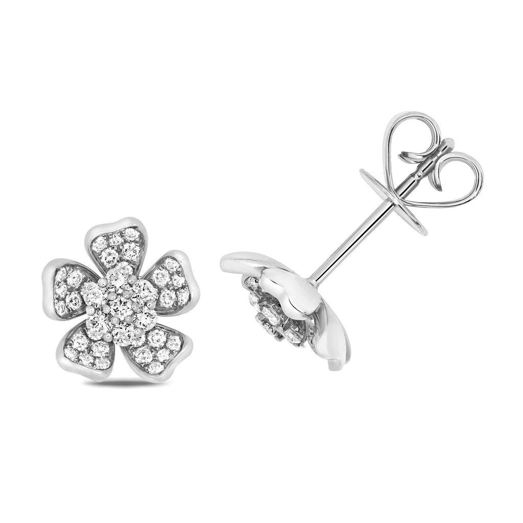 37 Natural Diamond Floral Stud Earrings 18ct White Gold Hallmarked British Made