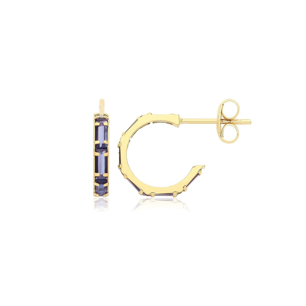 Natural Baguette Sapphire Hoop Earrings 9ct Yellow Gold 375 Hallmarked Brand New