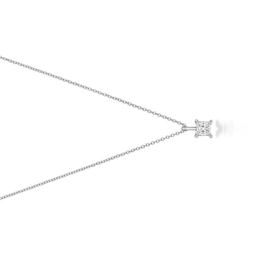 1 Natural Diamond Princess Cut Necklace 18ct White Gold Hallmarked British Made