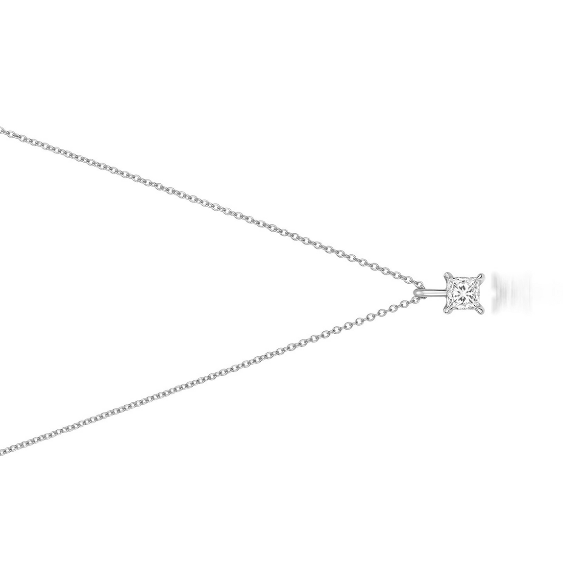 1 Natural Diamond Princess Cut Necklace 18ct White Gold Hallmarked British Made