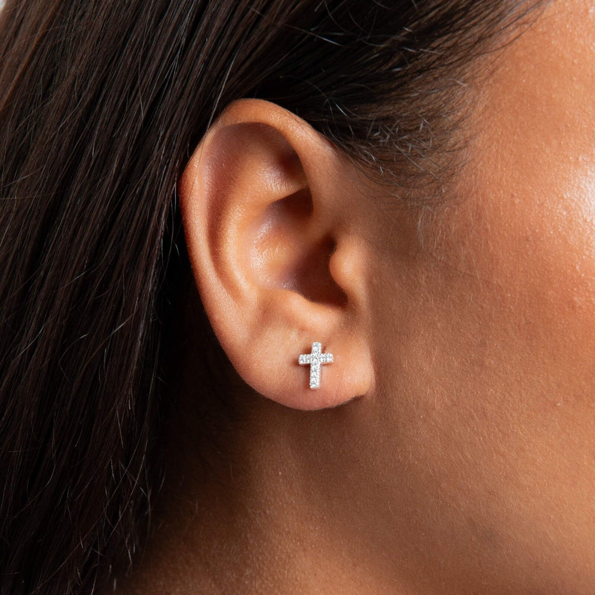 Small Cross Zircon Stud Earrings Sterling Silver 925 Hallmarked Brand New Boxed