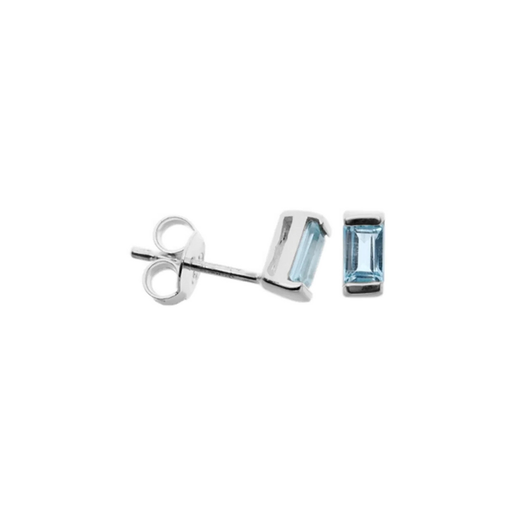 Baguette Natural Aquamarine Stud Earrings Sterling Silver 925 Hallmarked
