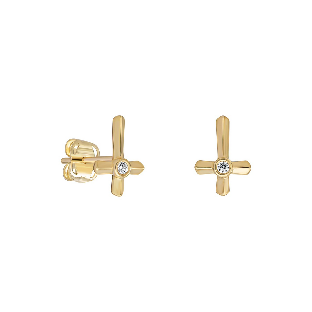 Flush Cross Stud Earrings 9ct Yellow Gold 375 Hallmarked British Made