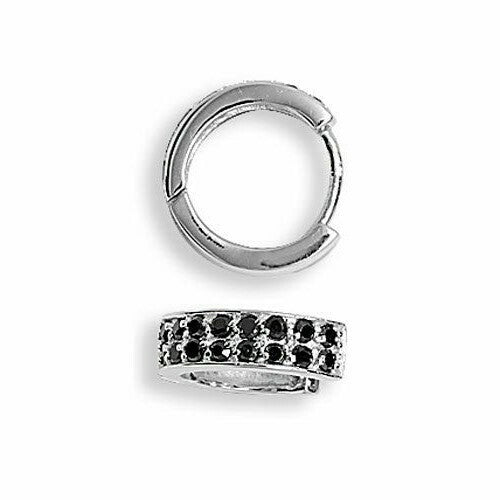 Mens Huggie Hoop Earring Black Cubic Zirconia Sterling Silver Gents 925 Hallmark
