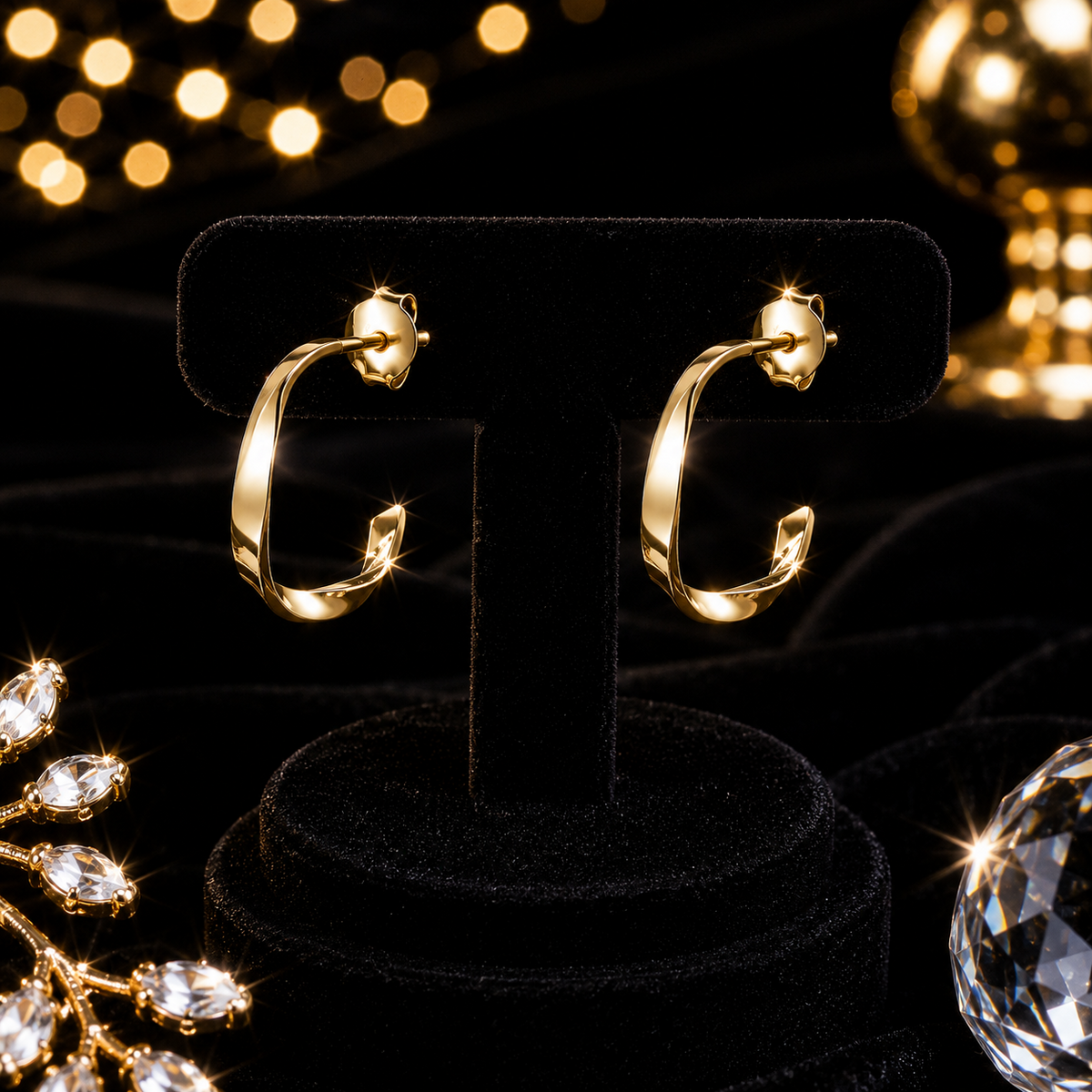 Twist Hoop Earrings 9ct yellow Gold Plated Hallmarked British Made Brand New
