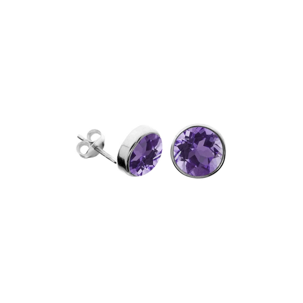 9mm Natural Flush Amethyst Stud Earrings Sterling Silver 925 Hallmark Brand New