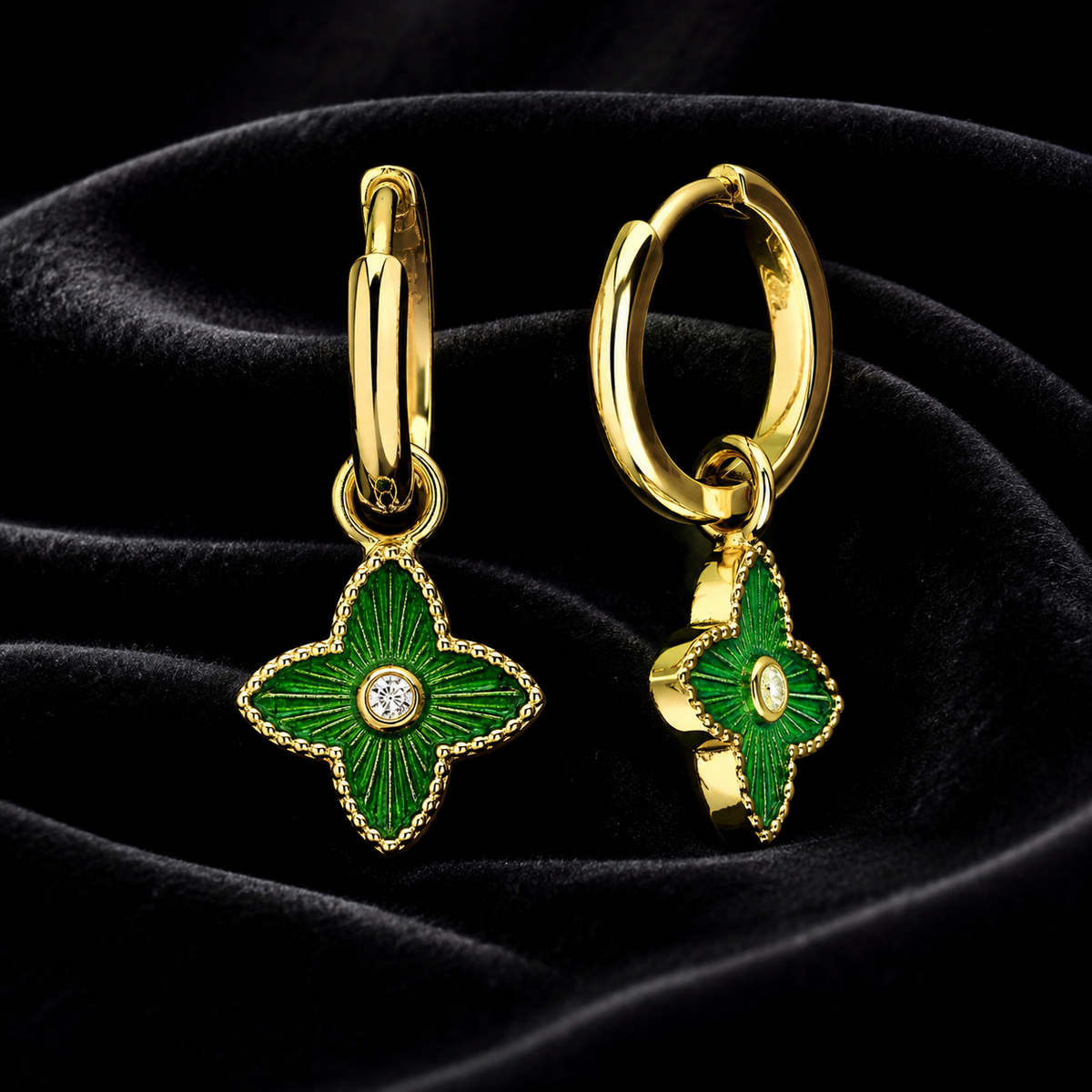 Quatrefoil Drop Hoop Earrings 18ct Yellow Gold Plated Hallmark Brand New Boxed