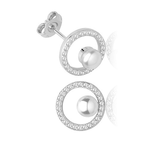 Pearl Open Circle Halo Stud Earrings Sterling Silver 925 Hallmarked British Made
