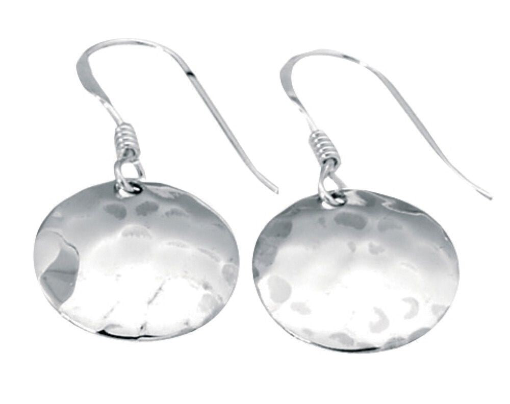 Small Hammered Disc Drop Earrings Sterling Silver 925 Hallmarked Brand New Boxed