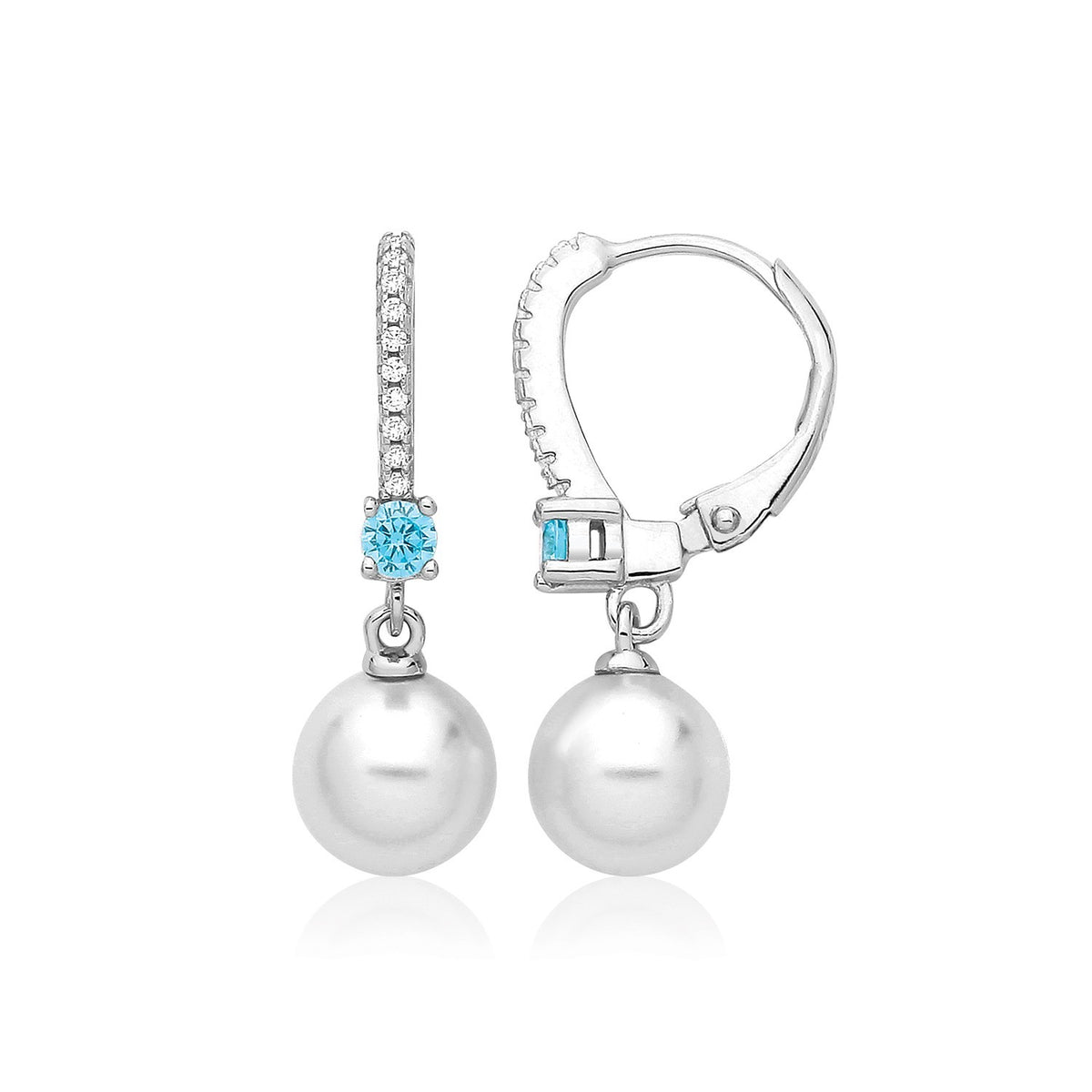 Pearl And Blue Topaz Hoop Earrings Sterling Silver 925 Hallmark Brand New Boxed