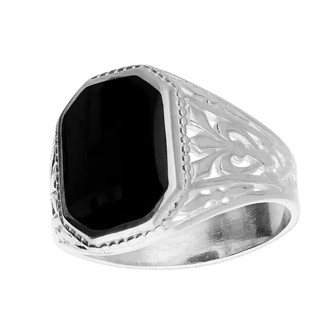 Sterling Silver Gents Ring Onyx Fancy Design Hallmarked Size S - W British Made