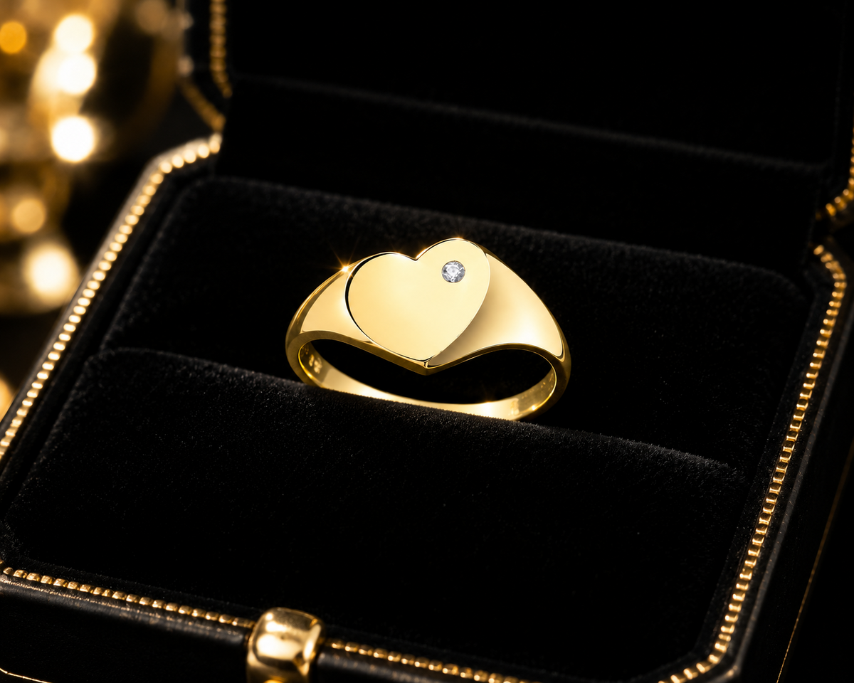 Gold Heart Signet Ring 9ct Yellow Gold Hallmarked Sizes G - T British Made