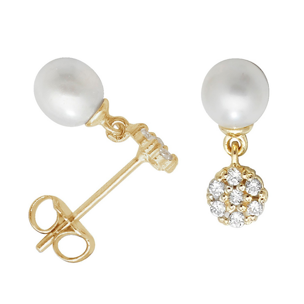 Cluster Natural Pearl Drop Earrings 9ct Yellow Gold 375 Hallmark Brand New Boxed
