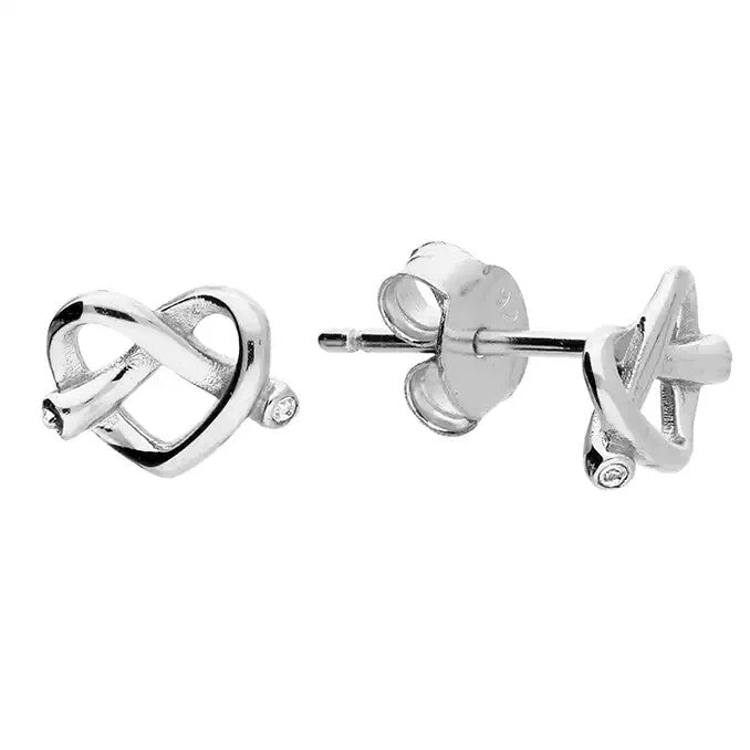 Knot Heart Stud Earrings Sterling Silver 925 Hallmarked British Made Brand New
