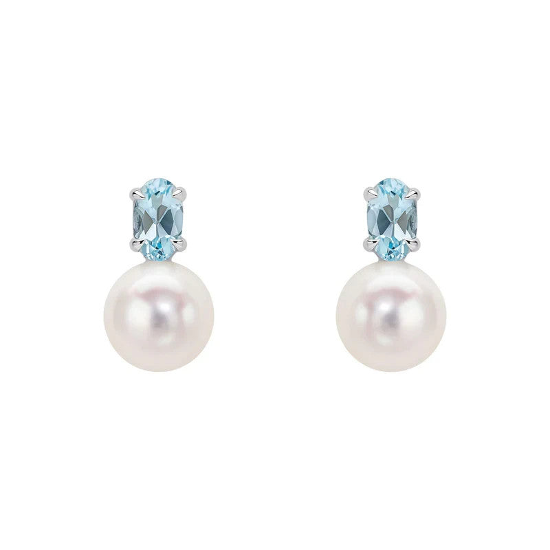 Pearl & Topaz Teardrop Earrings 9ct White Gold 375 Hallmarked British Made