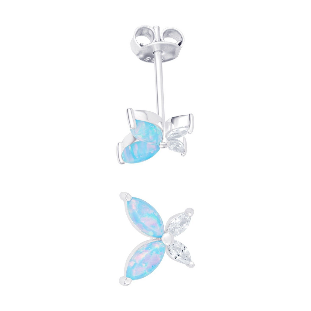 Opal Butterfly Stud Earrings Sterling Silver 925 Hallmarked British Made