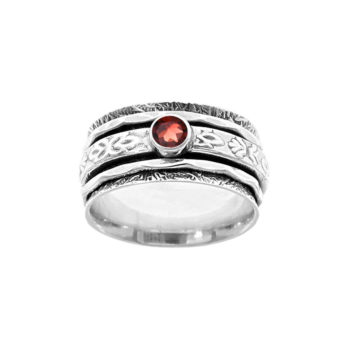 Garnet Fleur De Lys Spinner Ring Sterling Silver 925 Hallmarked Size K - T