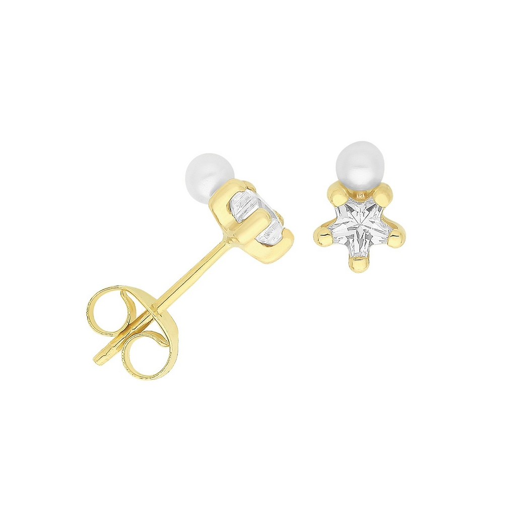 Star Pearl Stud Earrings 9ct Yellow Gold 375 Hallmarked Brand New Boxed