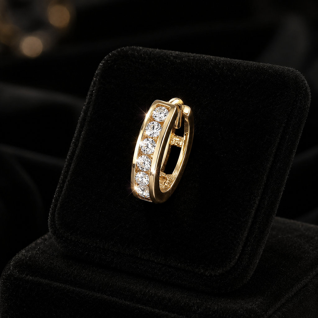 Mens 7 Stone Huggie Hoop Earring 9ct Yellow Gold Gents 375 Hallmark Brand New
