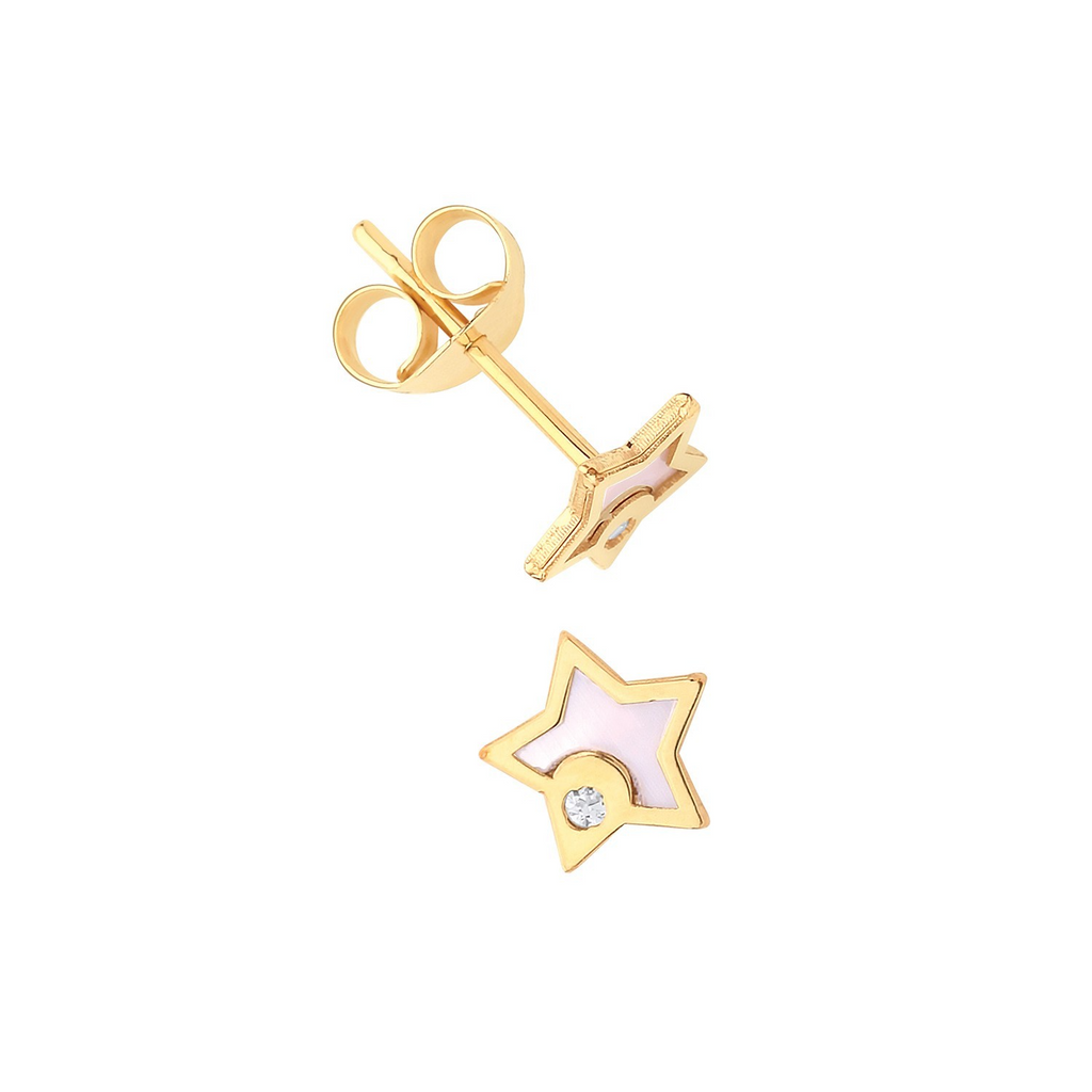 Mother Of Pearl Star Stud Earrings 9ct Yellow Gold 375 Hallmarked Brand New