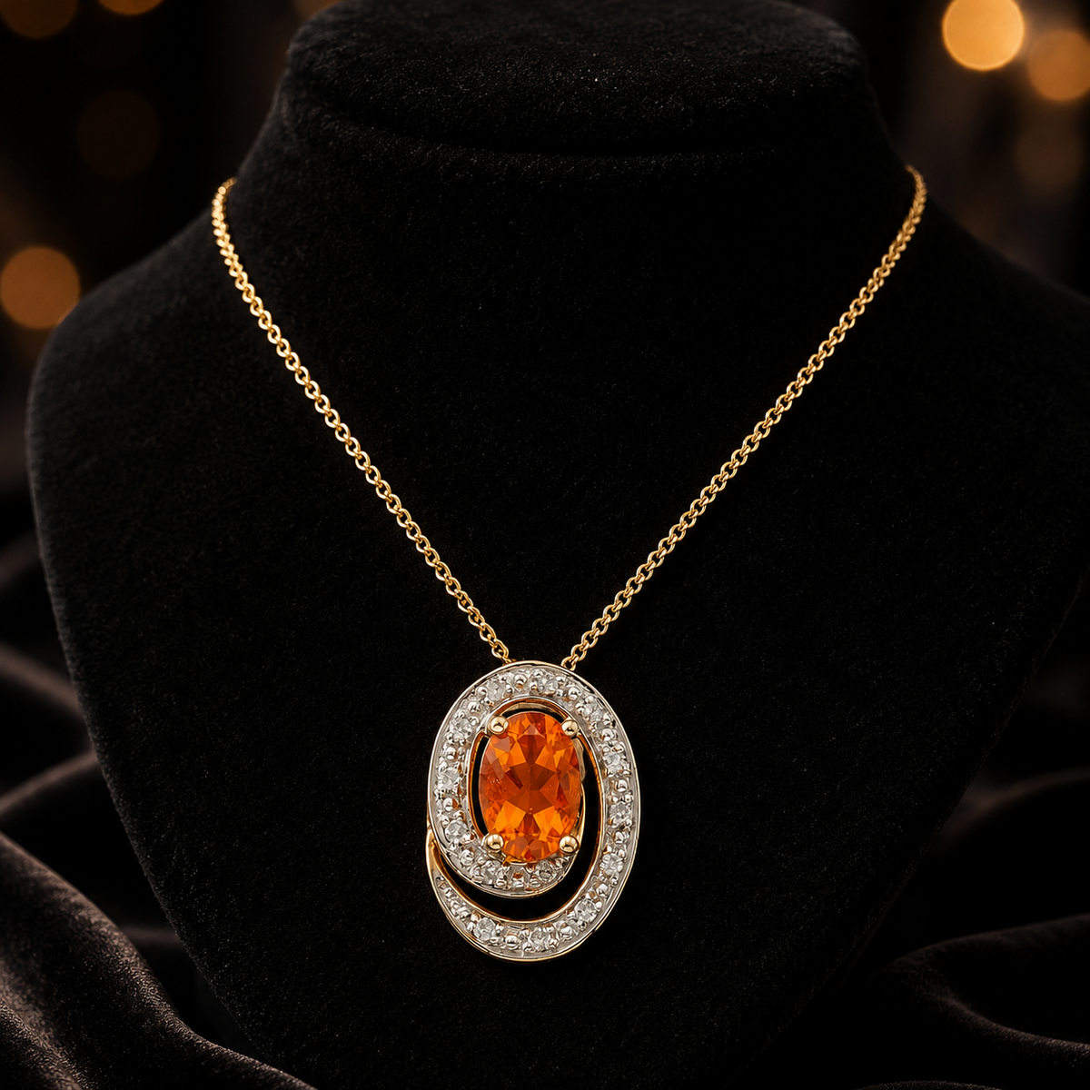 Fire Opal and Diamond Pendant 9ct Yellow Gold 375 Hallmarked British Made